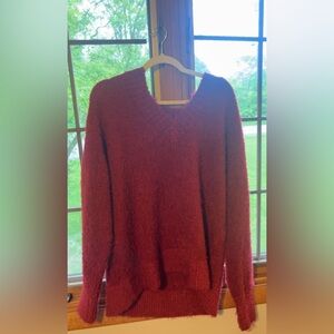 Aerie Red V-Neck Sweater Knit Long Sleeve